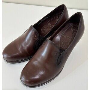 Dansko Womens Beth Brown Leather Size 41 Stacked Block Heel Loafers US 10 Pumps